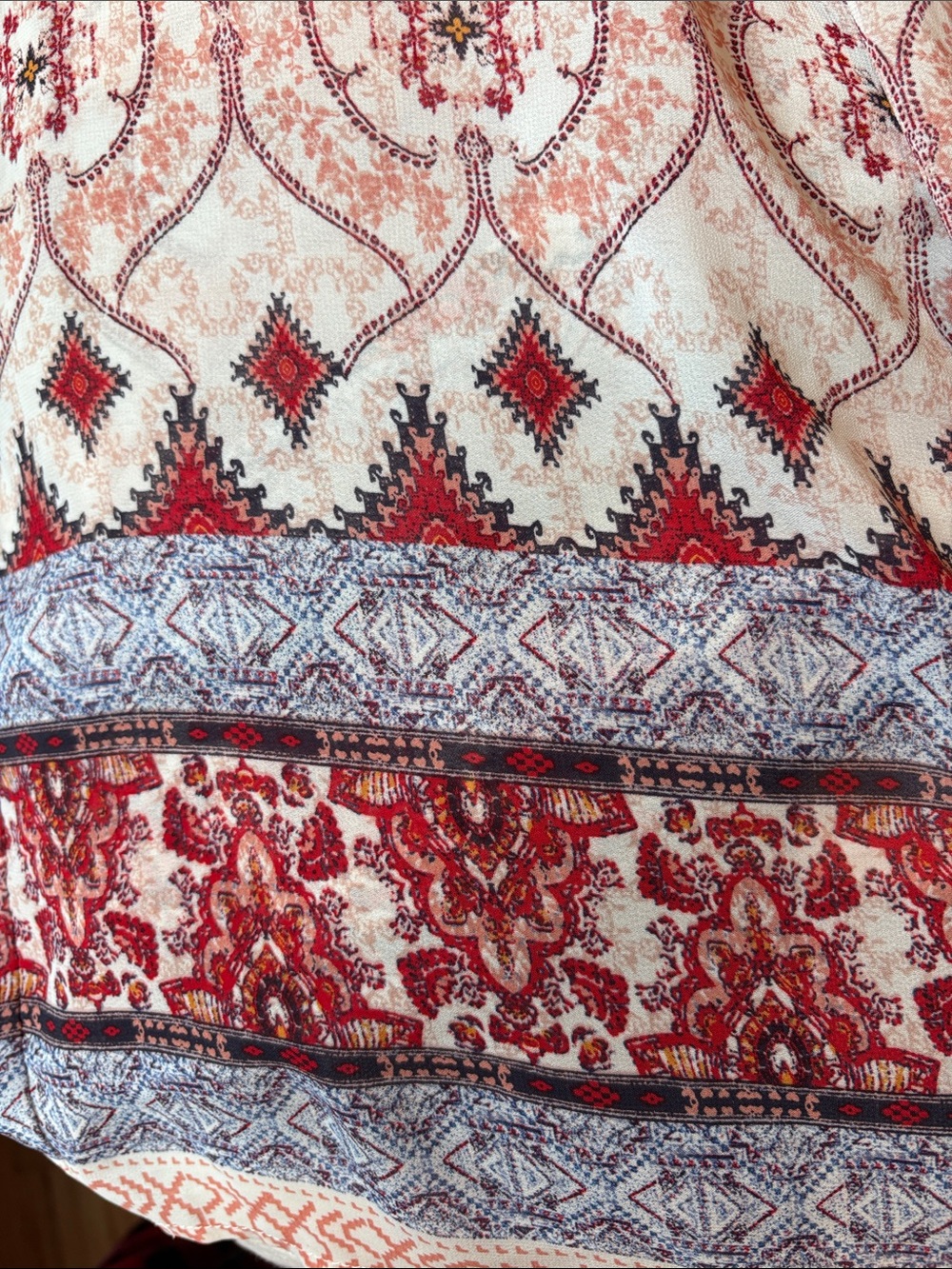 Women's Red Patterned Short-Sleeve Blouse - Picture 2 of 7